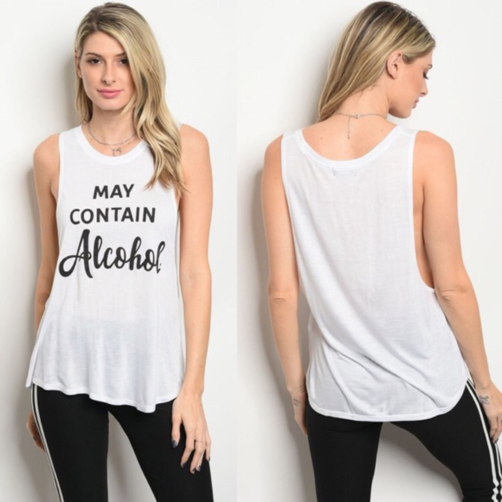 May contain alcohol tank top, drinking tanks, whit